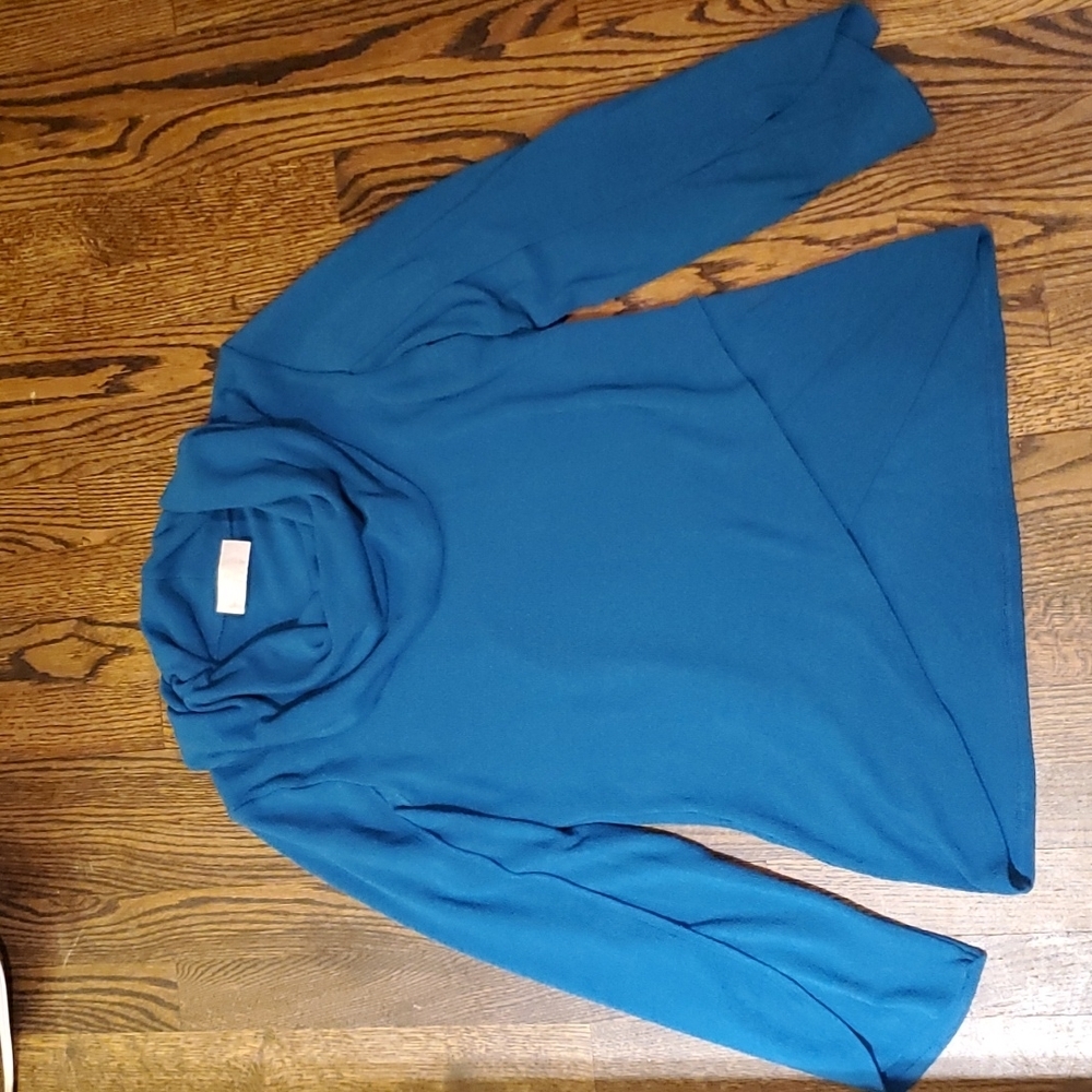 Cowl Neck cossbody design teal blue sweater by Soft Surroundings sz M